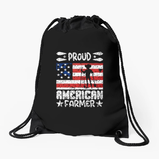 Proud american farmer quote Drawstring Bags