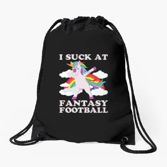 I suck at fantasy football dabbing unicorn funny Drawstring Bags