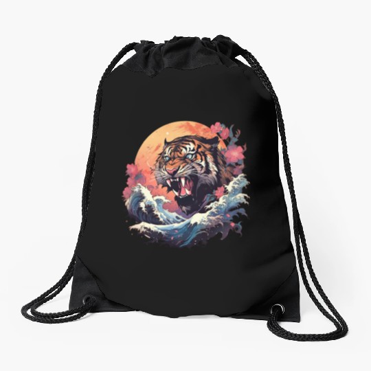 Tokyo Asia 80s Japanese Retro Tiger Drawstring Bags