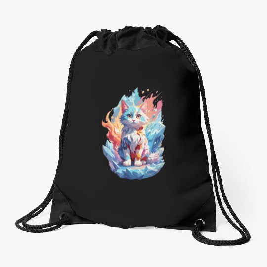 Cute Crystal Fantasy Cat Design Drawstring Bags