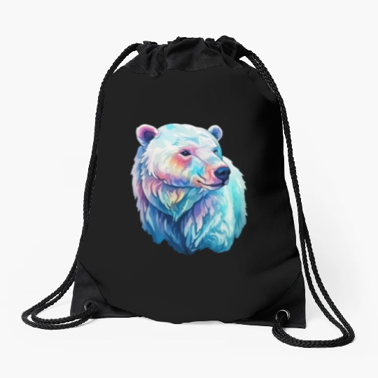 Polar Bear Roar in Winter Wonderland Watercolor Drawstring Bags