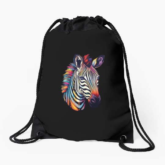 Psychedelic Zebra-Inspired Watercolor Safari Drawstring Bags