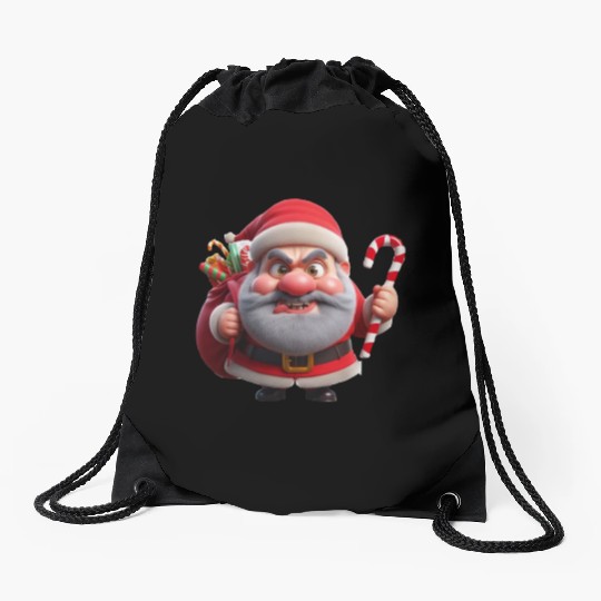 Crazy Santa with Candy Canes Drawstring Bags