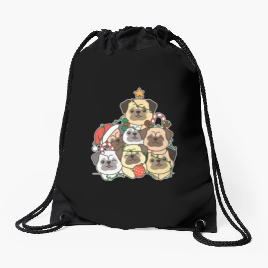 Pug Christmas Tree Funny Animal Christmas Drawstring Bags