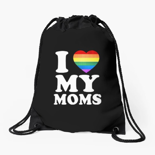I Love My Moms Rainbow Heart Gay Pride Lgbt Flag Drawstring Bags