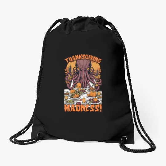 Autumn Feast with Cthulhu - Thanksgiving Madness Drawstring Bags