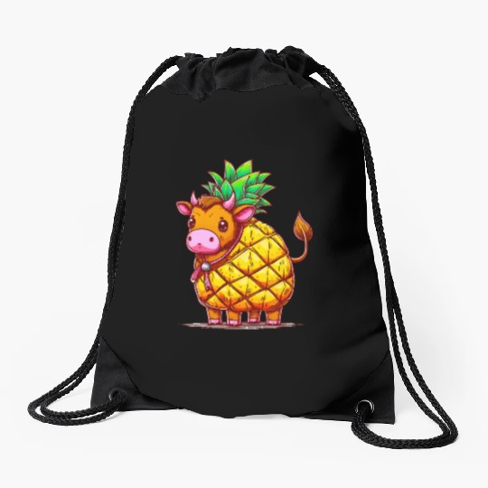 Cow in pineapple costume - Fruity joy Drawstring Bags