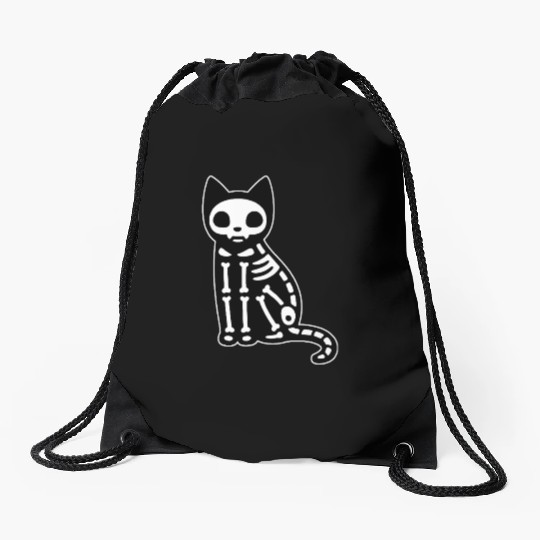 Skeleton Cat Halloween Drawstring Bags