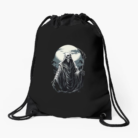 Spooky Halloween Grim Reaper Drawstring Bags