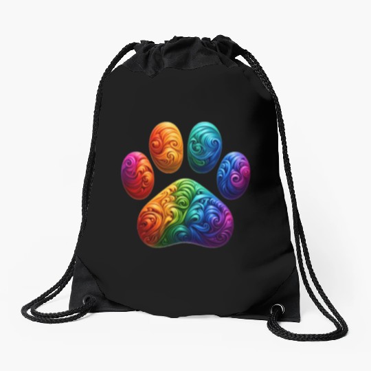 Colorful Paw Prints Edition Drawstring Bags