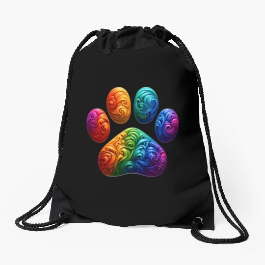 Colorful Paw Prints Edition Drawstring Bags