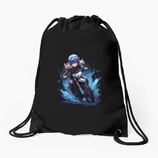 Dirt Bike Anime Girl Ice Racing Motorcycle Ice Drawstring Bags