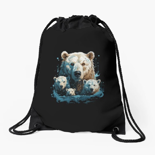 A Polar Bear Family Gift Bear Mom and Cubs Drawstring Bags