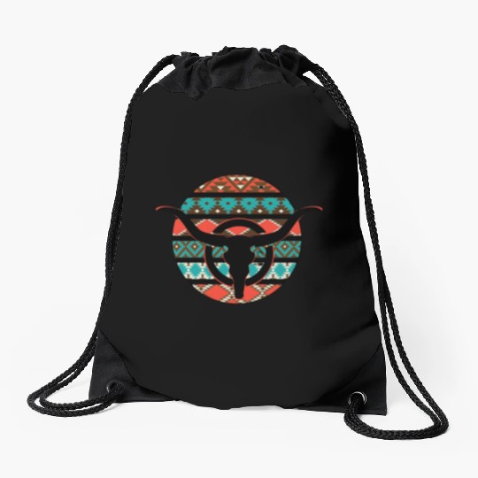 Retro Cow Skull Drawstring Bags