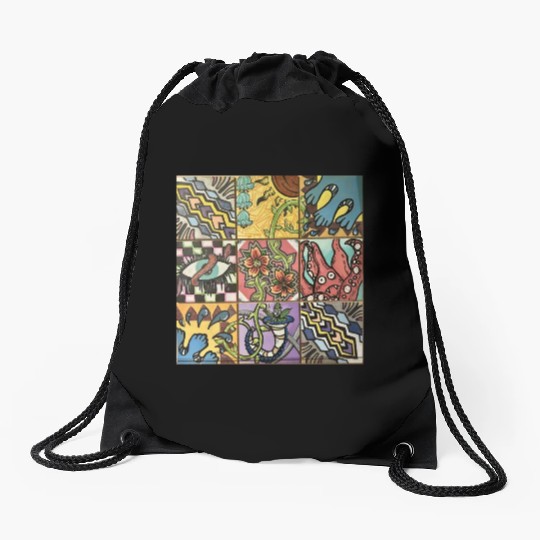 Hand painted wooden squares art by KateToxin Drawstring Bags