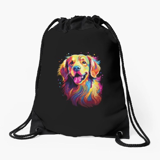 Watercolor Colorful Golden Retriever Drawstring Bags