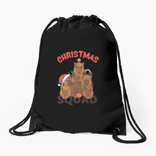Capybara Christmas Tree Christmas Squad Capybaras Drawstring Bags