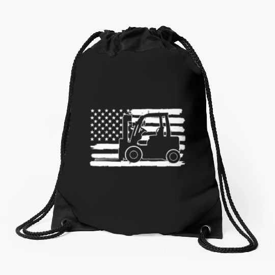 4th Of July Forklift Driver USA US Flag States Drawstring Bags