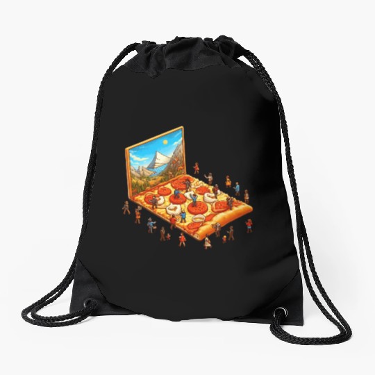 Pizza Hiking People Drawstring Bags