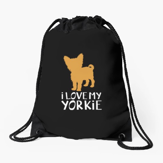 Yorkshire Terrier Dog Silhouette I Love My Yorkie Drawstring Bags