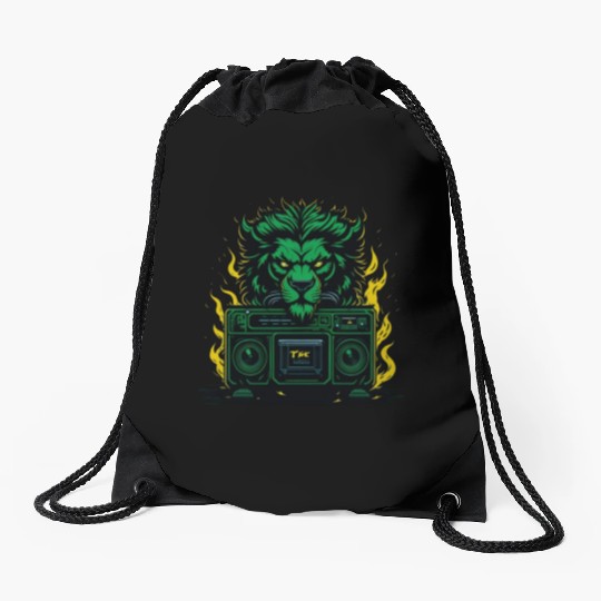 Lion-human character with emerald green fur. Drawstring Bags