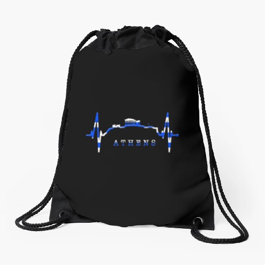 Athens Skyline Heartbeat Heart Flag Ancient Greek Drawstring Bags