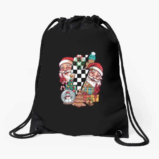 Retro Christmas, Santa, Groovy, Disco Ball, Frosty Drawstring Bags