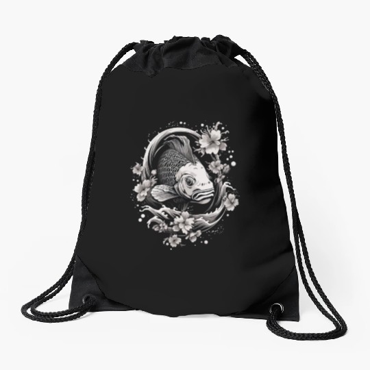 Koi Fish Koi Carp Japanese Tatto-style Koi Drawstring Bags