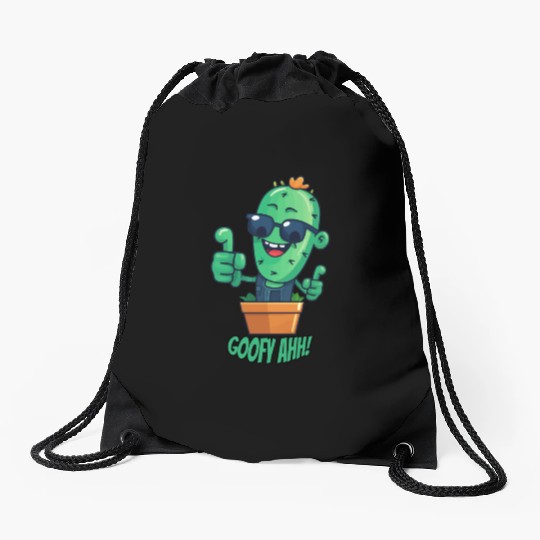 Fun Cactus Character Goofy Ahh Drawstring Bags