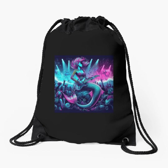 rock and roll under the sea Drawstring Bags