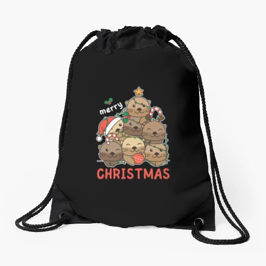 Otter Christmas Tree Merry Christmas Drawstring Bags