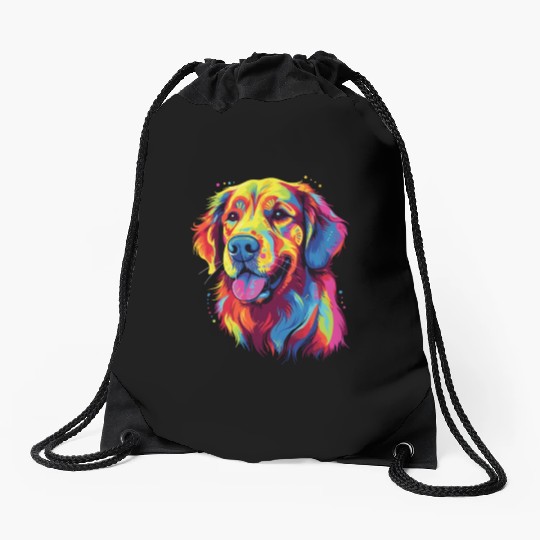 Watercolor Colorful Golden Retriever Drawstring Bags
