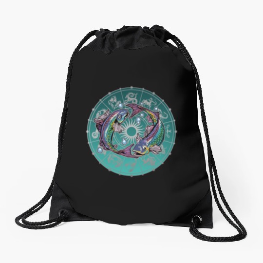 Pisces Zodiac star sign horoscope Astrology Drawstring Bags