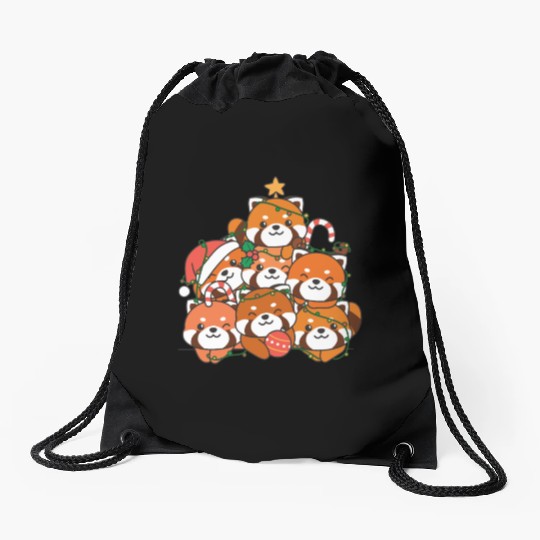 Red Panda Christmas Tree Funny Animal Drawstring Bags