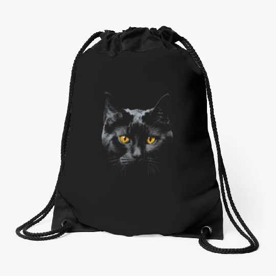 Black Cat Face Yellow Eyes Cat Halloween Costume B Drawstring Bags