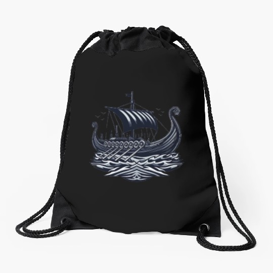 Viking Raiders: Norse Seafaring Art Drawstring Bags