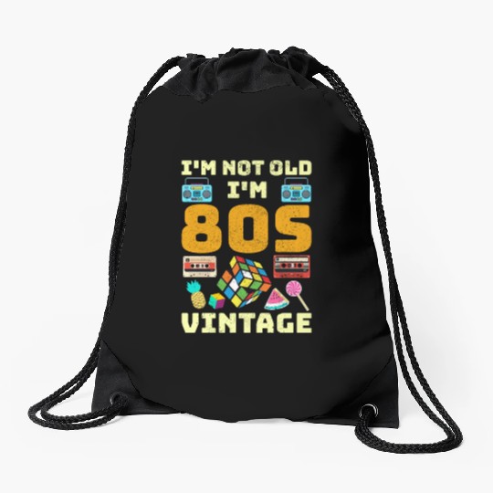 80s Vintage Vibes - Retro Design with Neon Colors Drawstring Bags