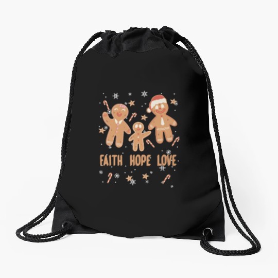 Gingerbread Man Faith Hope Love Religious Drawstring Bags