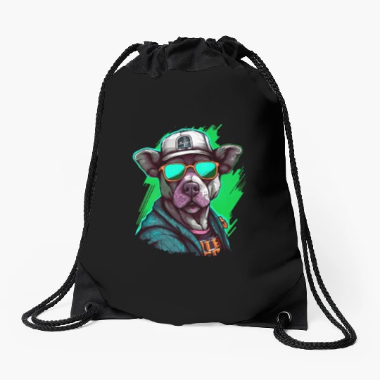 Street Art Dog Urban Rap Street Drawstring Bags