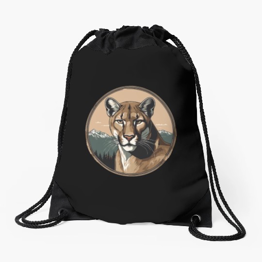 Mountain Lion Cougar Drawstring Bags