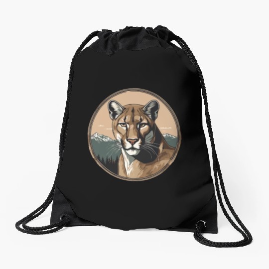Mountain Lion Cougar Drawstring Bags