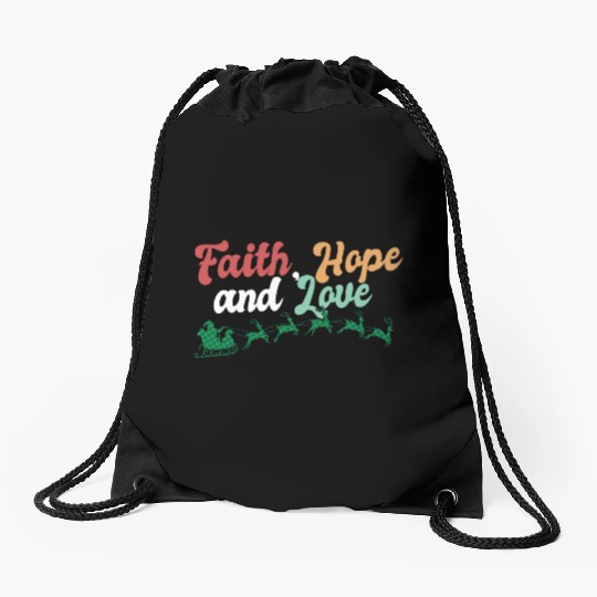 Faith Hope Love Religious Family Christmas Drawstring Bags