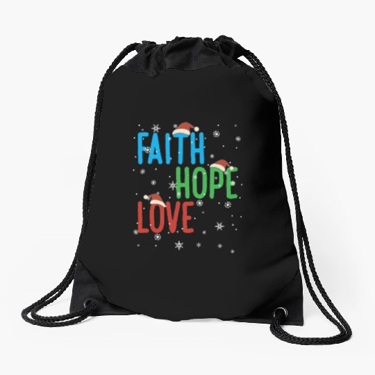 Faith Hope Love Religious Family Christmas Santa Drawstring Bags
