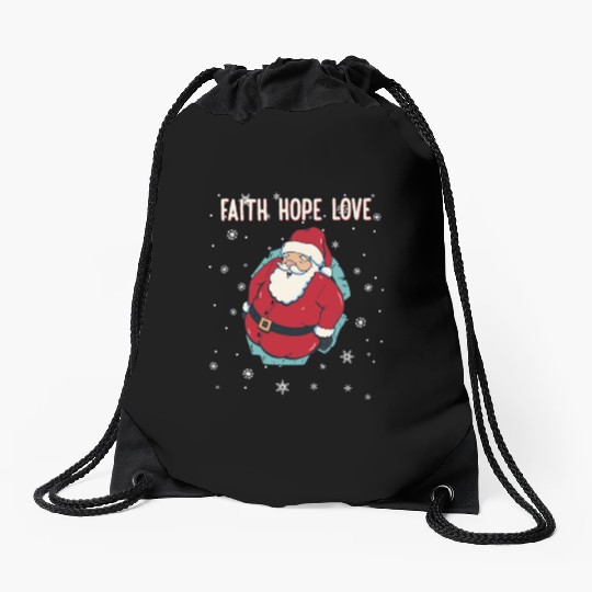 Faith Hope Love Religious Family Christmas Santa Drawstring Bags