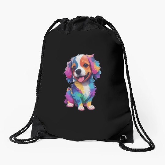 Colorful Cute Dog for Dog Lovers Drawstring Bags