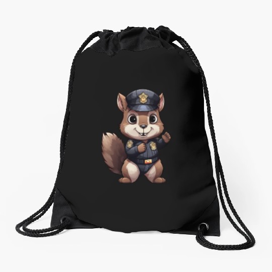 Squirrel policeman Drawstring Bags