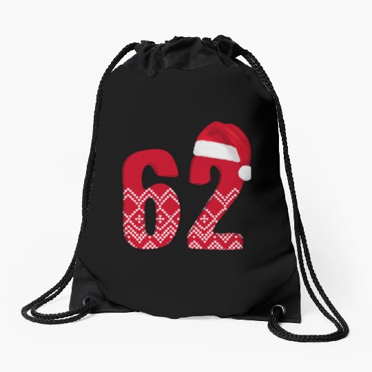 62 Red and White Christmas Number Sixty Two Drawstring Bags