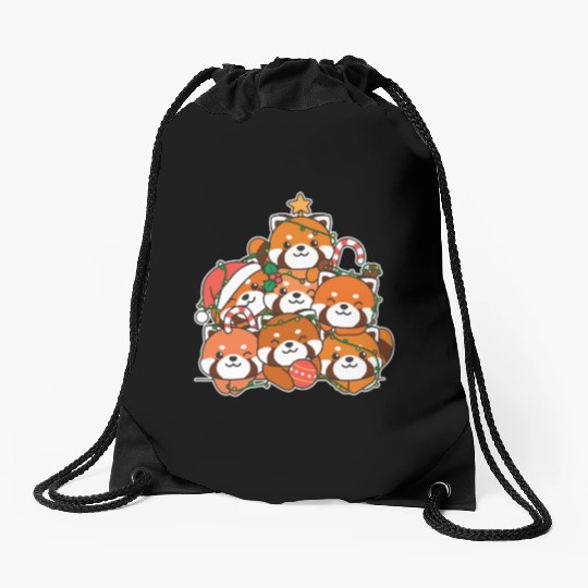 Red Panda Christmas Tree Funny Animal Drawstring Bags