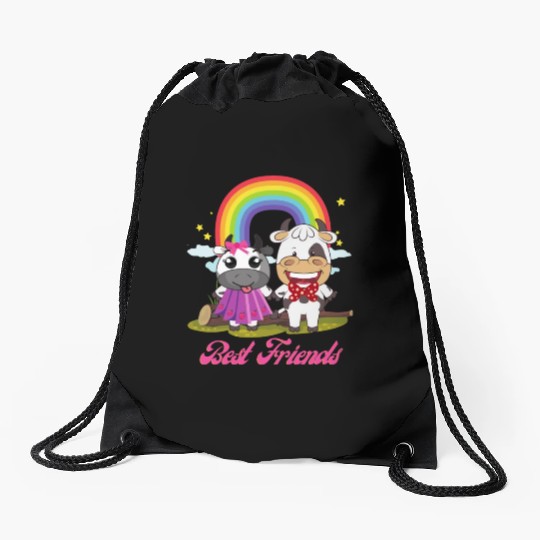 Cow Mooey Cute Strawberry Cow Best Friends Drawstring Bags