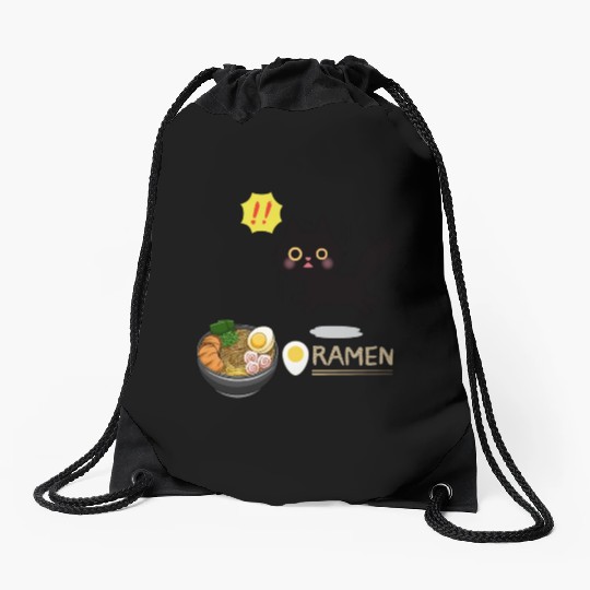 Surprised Ramen-Loving Black Cat Drawstring Bags